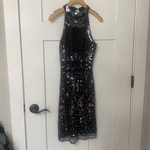 Black Silver Mock Neck Sequin Dress NWT Sz 4
